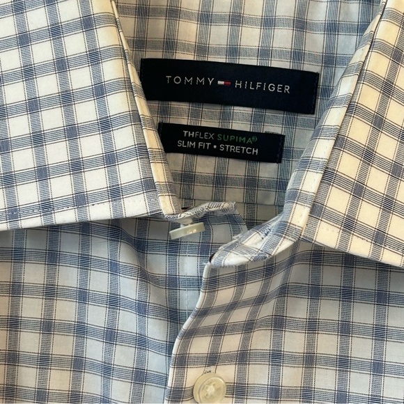 Blue Gray White Checked TOMMY HILFIGER Dress Shirt Large 🤍💙🩶 - Picture 4 of 4